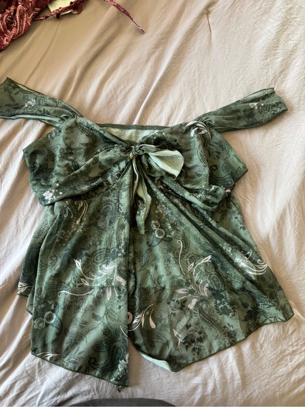Green Floral Tie-Front Top